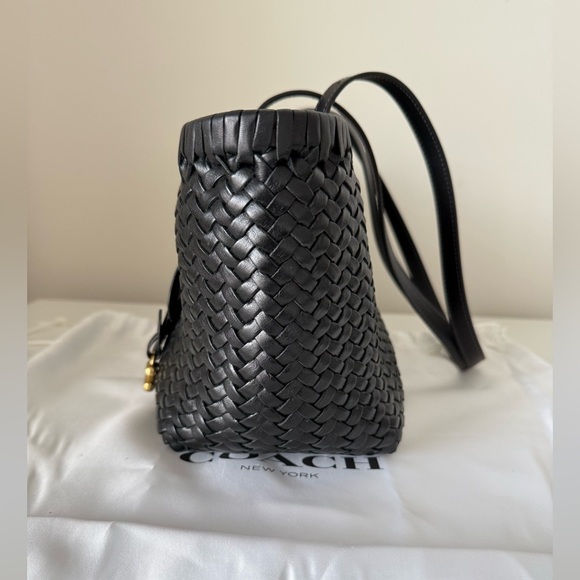 Coach Black Woven Leather Swing Tote - Picture 5 of 13